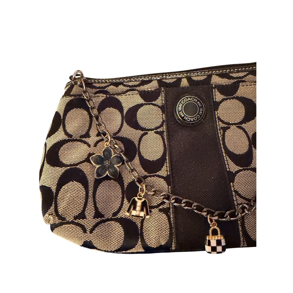Coach Signature Monogram Canvas Added Charm Chain Wristlet Clutch 1941 Logo - Picture 4 of 9